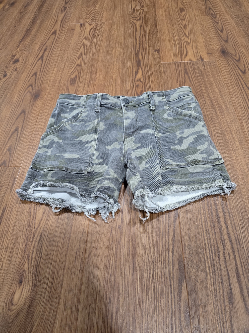 Kut from the Kloth Green Camo Frayed Hem Jean Shorts